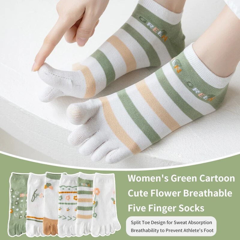 Toe Sock Split - 3 คู่ของผู้หญิงฤดูใบไม้ผลิและฤดูร้อนน่ารักและหวานแฟชั่นลายดอกไม้สบายห้านิ้วแยกนิ้วถุงเท้า