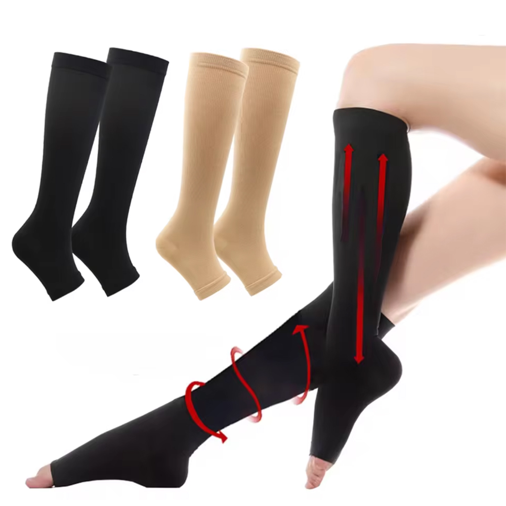 Compression Sleeve Calf - ถุงน่องรัดกล้ามเนื้อน่องทางการแพทย์แบบปรับแรงกดได้ ปลายเท้าเปิด ยาวถึงเข่า ดีไซน์ยืดหยุ่น สำหรับเส้นเลือดขอด ช่วยกระชับรูปร่าง